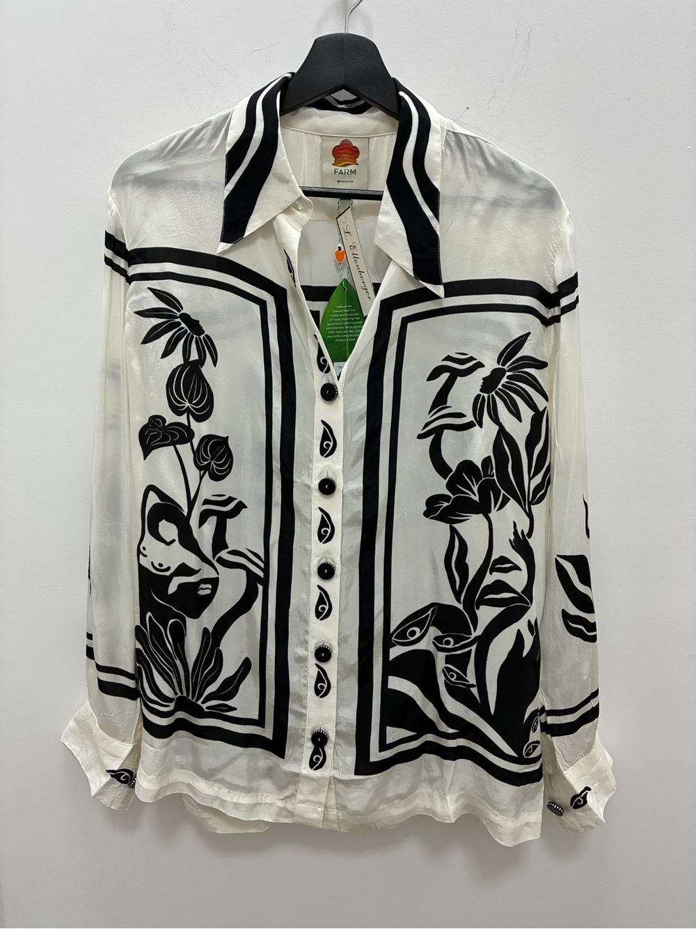 Farm Rio NWT Black & White Botanical Button-Up Shirt